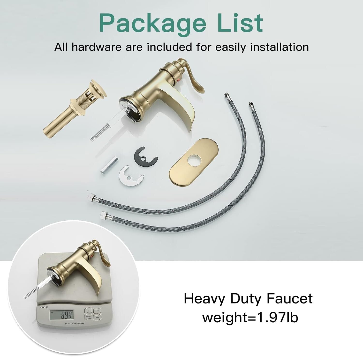 Brushed Gold Waterfall Sink Faucet - Durable Brass, Single Handle, All-Inclusive