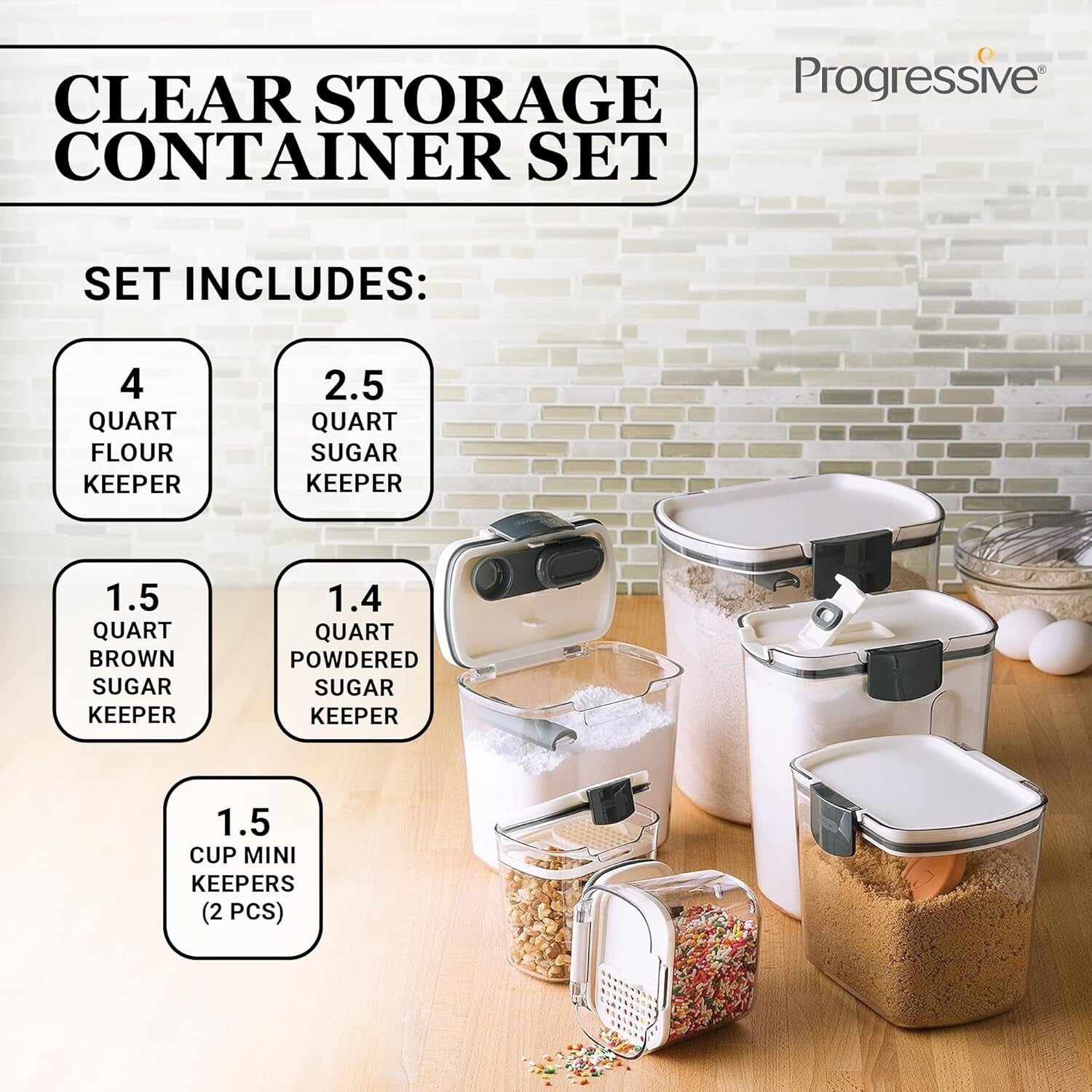 6-Piece Airtight Clear Plastic Storage Set for Flour, Sugar & Baking Essentials