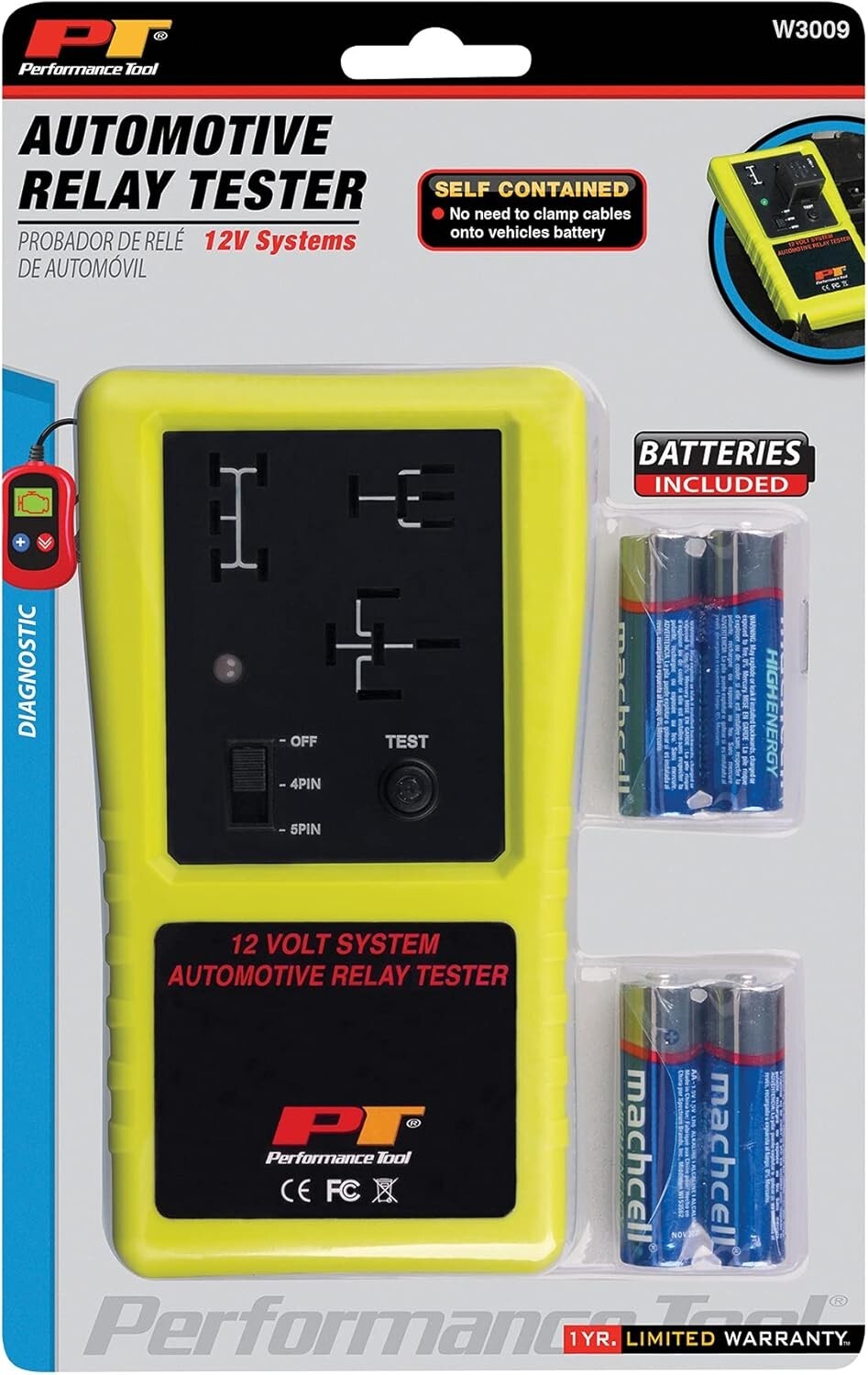 Lightweight Cordless Relay Tester for 12V Automotives - Green/Red LED Alerts