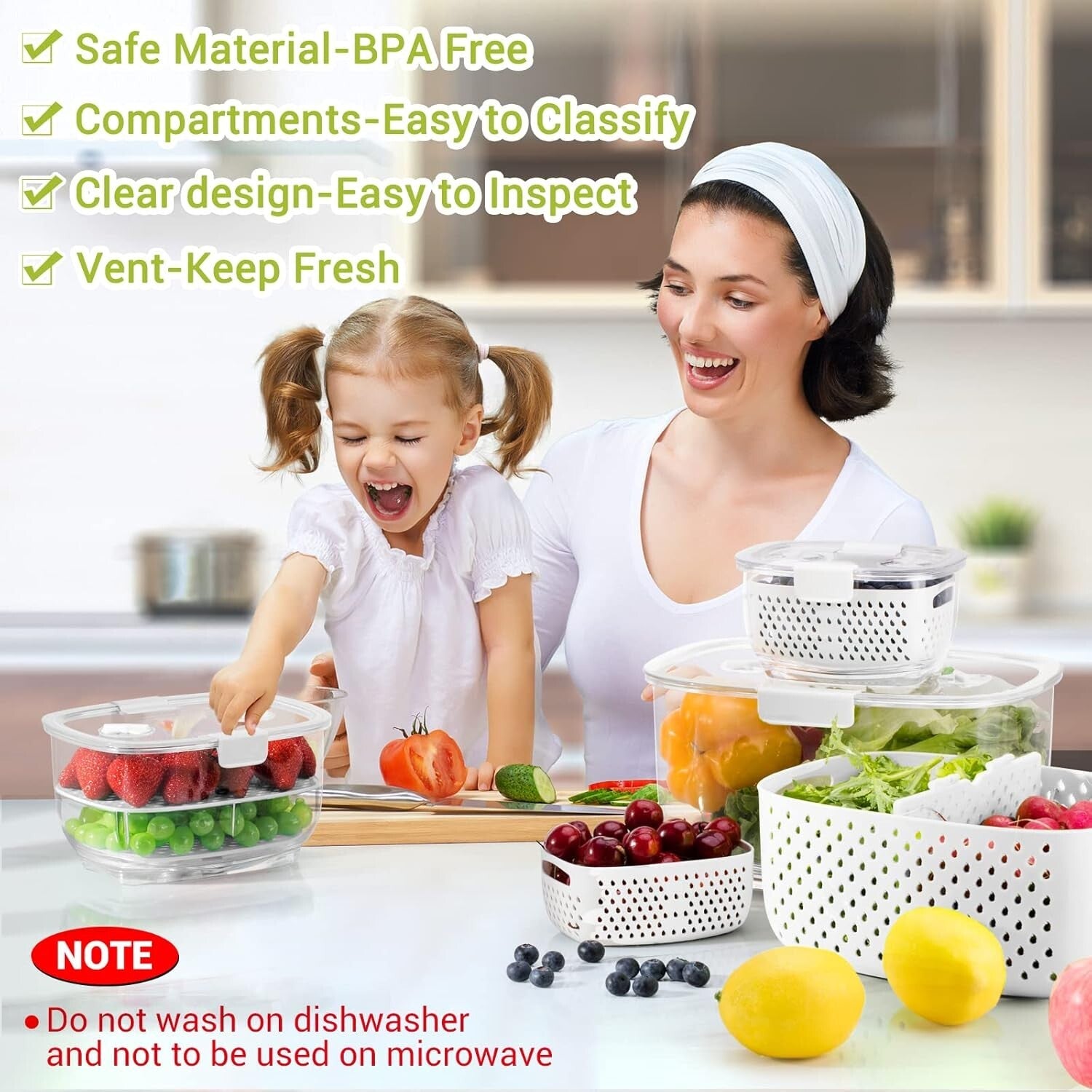 Durable Fruit and Vegetable Organizer Set - 3 Containers with Ventilation System