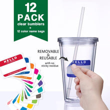 Load image into Gallery viewer, Classic 12-Pack Insulated Double Wall Tumblers with Straws &amp; Name Tags - 16 oz