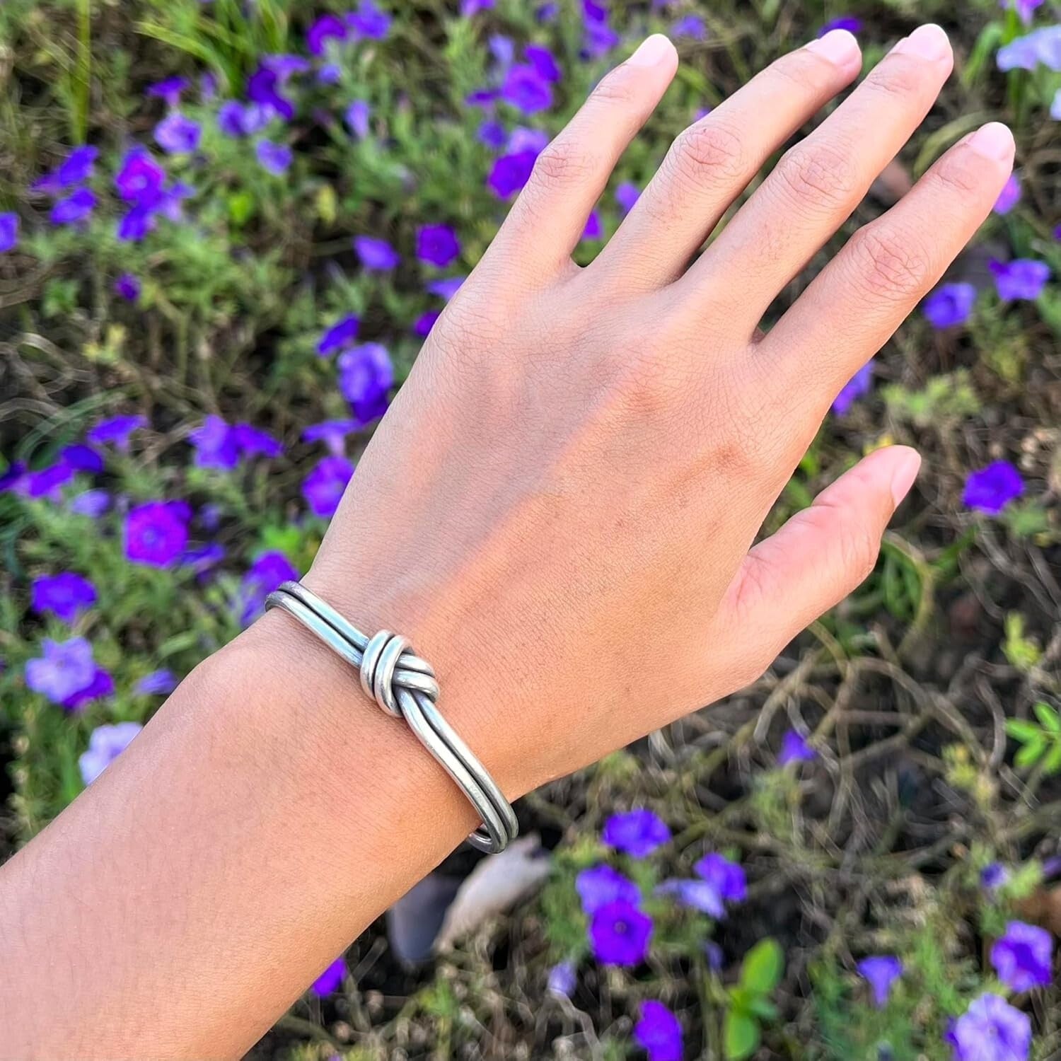 Sterling Silver Rustic Knot Cuff Bracelet - Perfect for Gifting, Size M-L & S-M