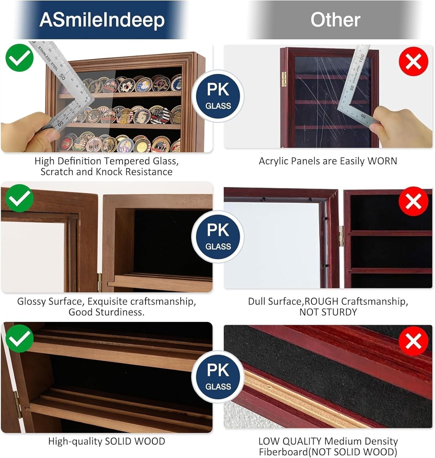Elegant Military Challenge Coin Display Case with Toughened Glass & Shelves