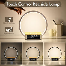 Load image into Gallery viewer, Modern Bedside Lamp with Alarm Clock, 3 Brightness Levels &amp; Wireless Charger