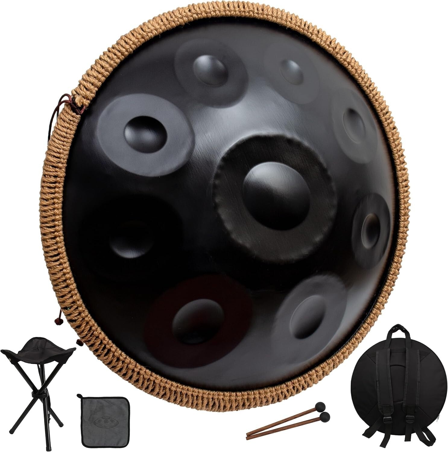 Portable 22" Black Hand Pan Drum Set - Ideal for Outdoor Performances & Healing