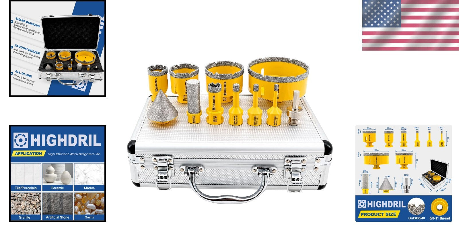 Vacuum Brazed Diamond Drill Bits Kit with Chamfer & Finger Bits - 8 Pieces