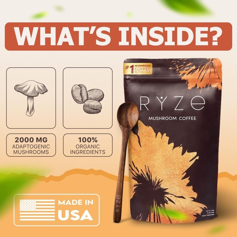 Delicious RYZE Adaptogenic Mushroom Coffee: Focus, Digestion & Energy Boost