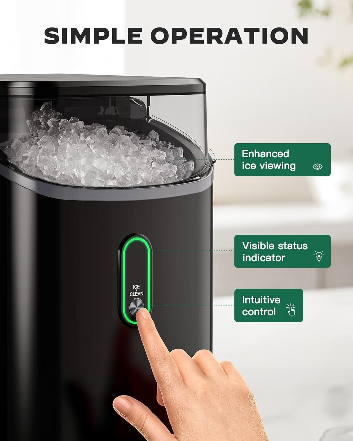 Compact Nugget Ice Maker with Self-Cleaning Feature - 33 Lbs Daily Capacity