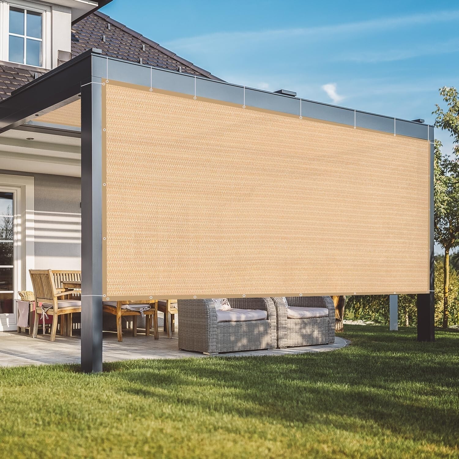 Waterproof 90% UV Protection Sun Shade Cloth with Grommets - 16' x 20' Wheat