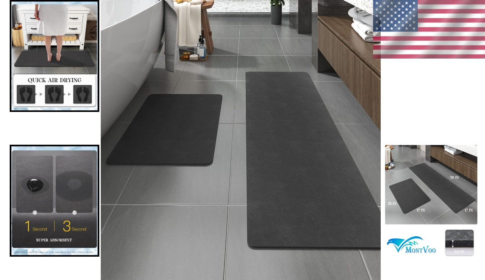 Elegant 2-Piece Dark Grey Bath Mat Set - Durable & Easy-Clean Floor Rugs