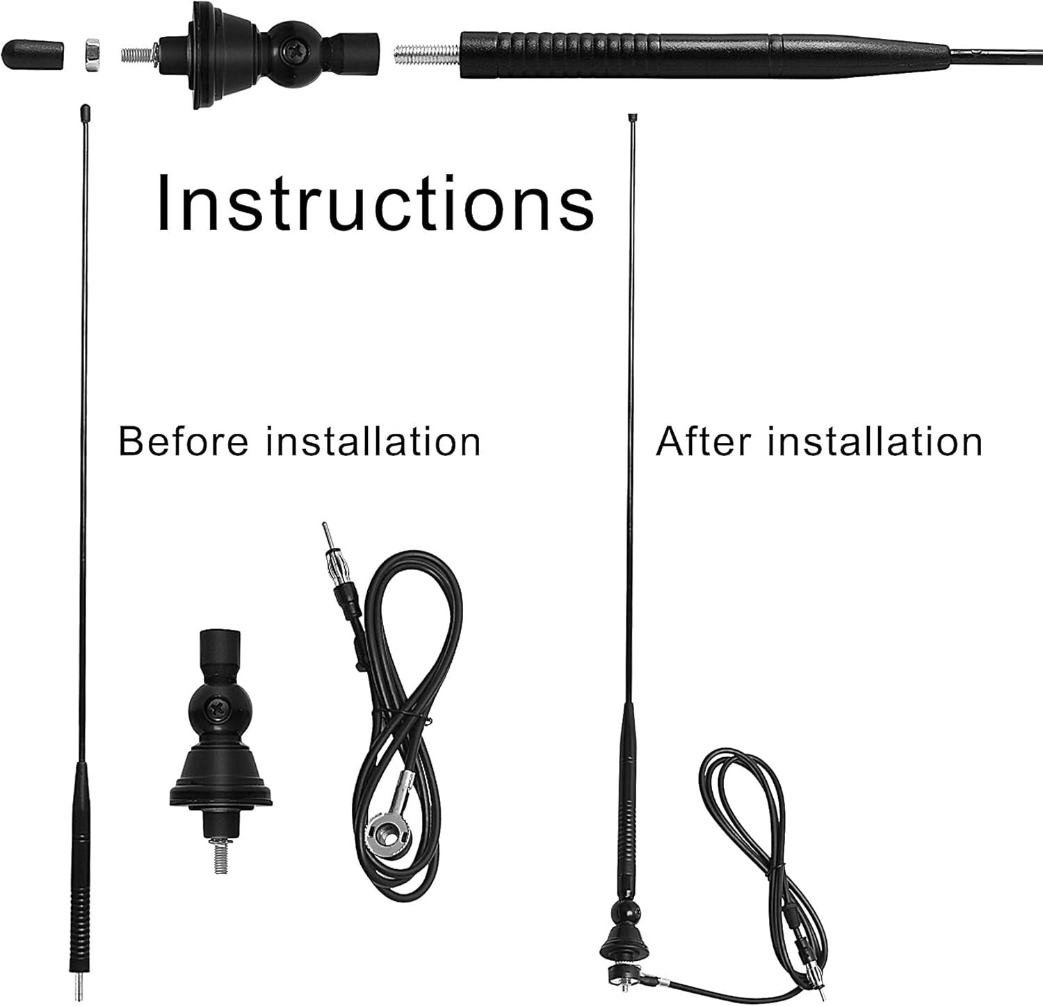 Durable 26.5-Inch Marine Radio Antenna for FM/AM - Strong 15-Mile Range