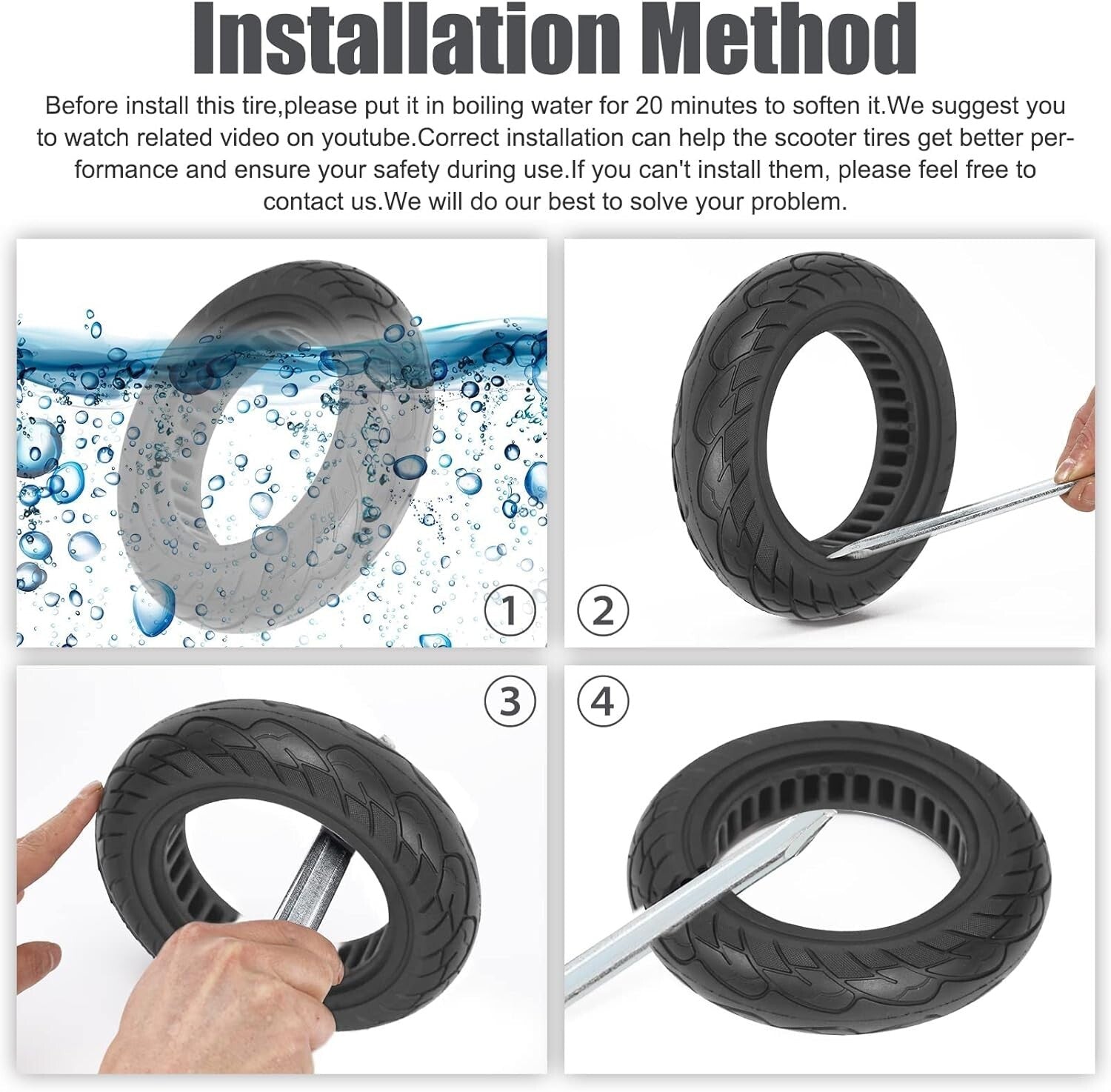 Durable 10x2.125 Solid Rubber Scooter Tires - Puncture-Proof & Maintenance-Free