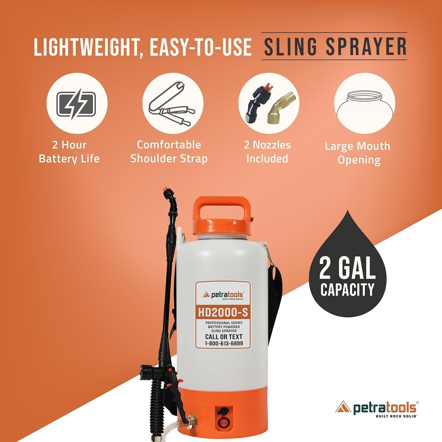 Leak-Proof 2 Gallon Electric Sprayer with Long Battery Life & Convenient Strap