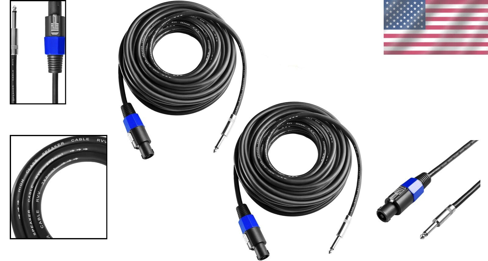 Environmentally Friendly 50ft Speakon to 1/4 Speaker Cable - Noise Free