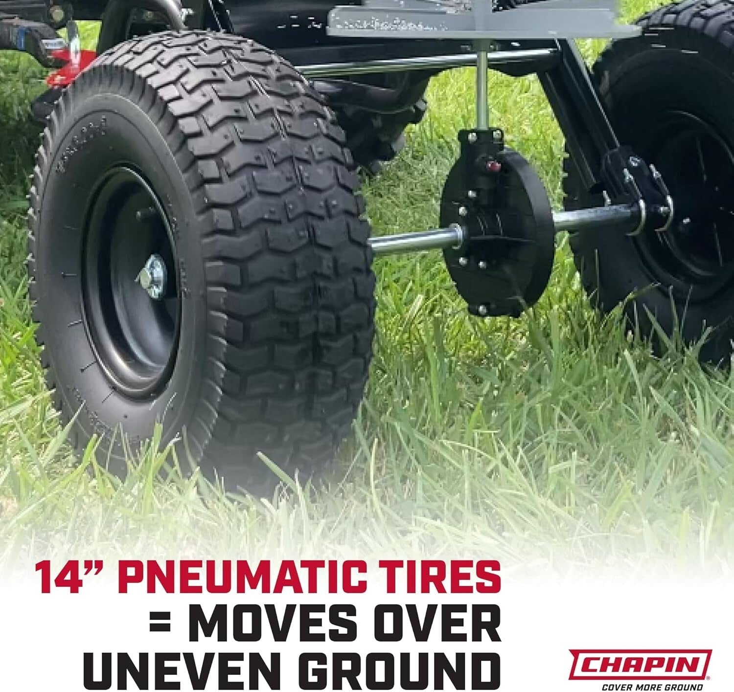 2.2 Cu Ft Tow Behind Spreader: Auto-Stop Dual Impeller & Heavy-Duty Tires