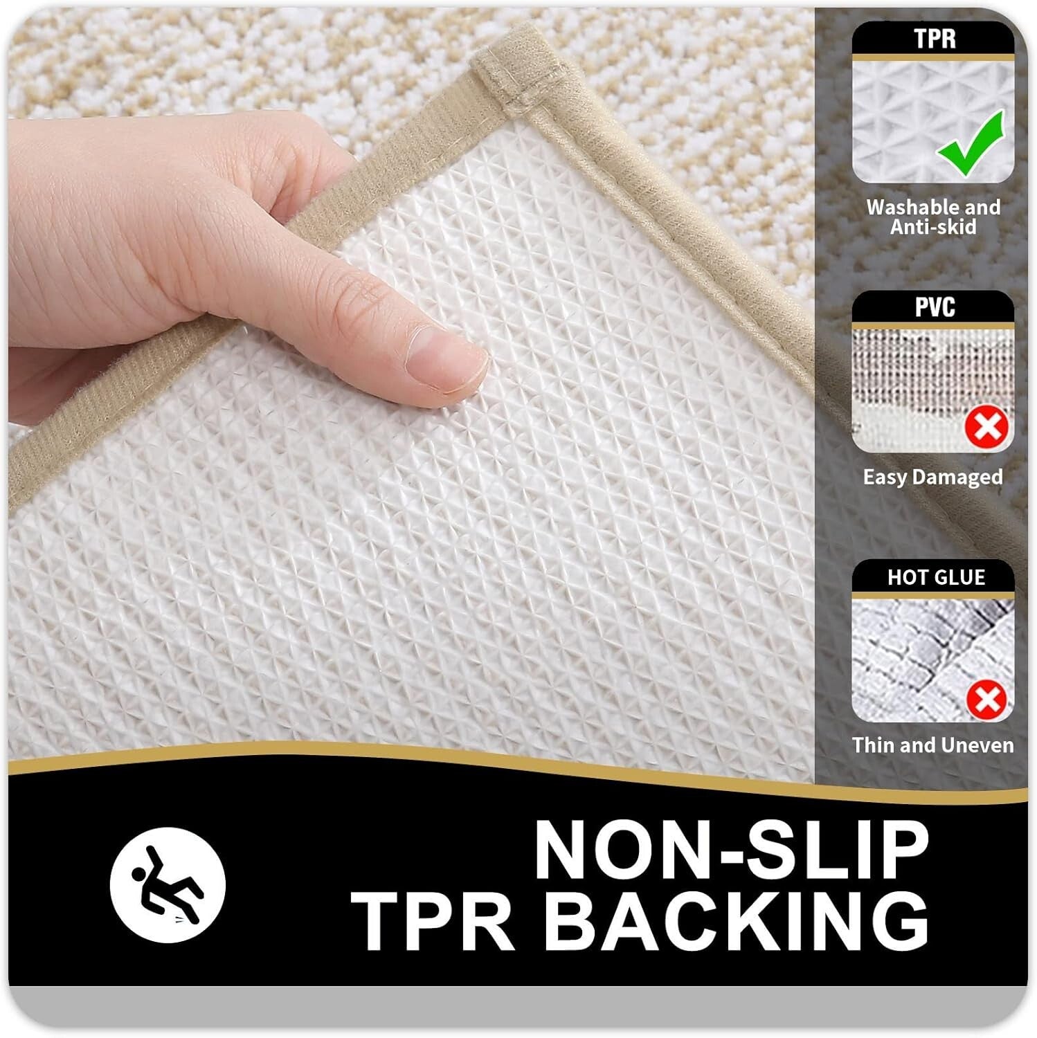 Absorbent Non-Slip 3-Piece Microfiber Bathroom Rugs Set - Elegant Beige Design