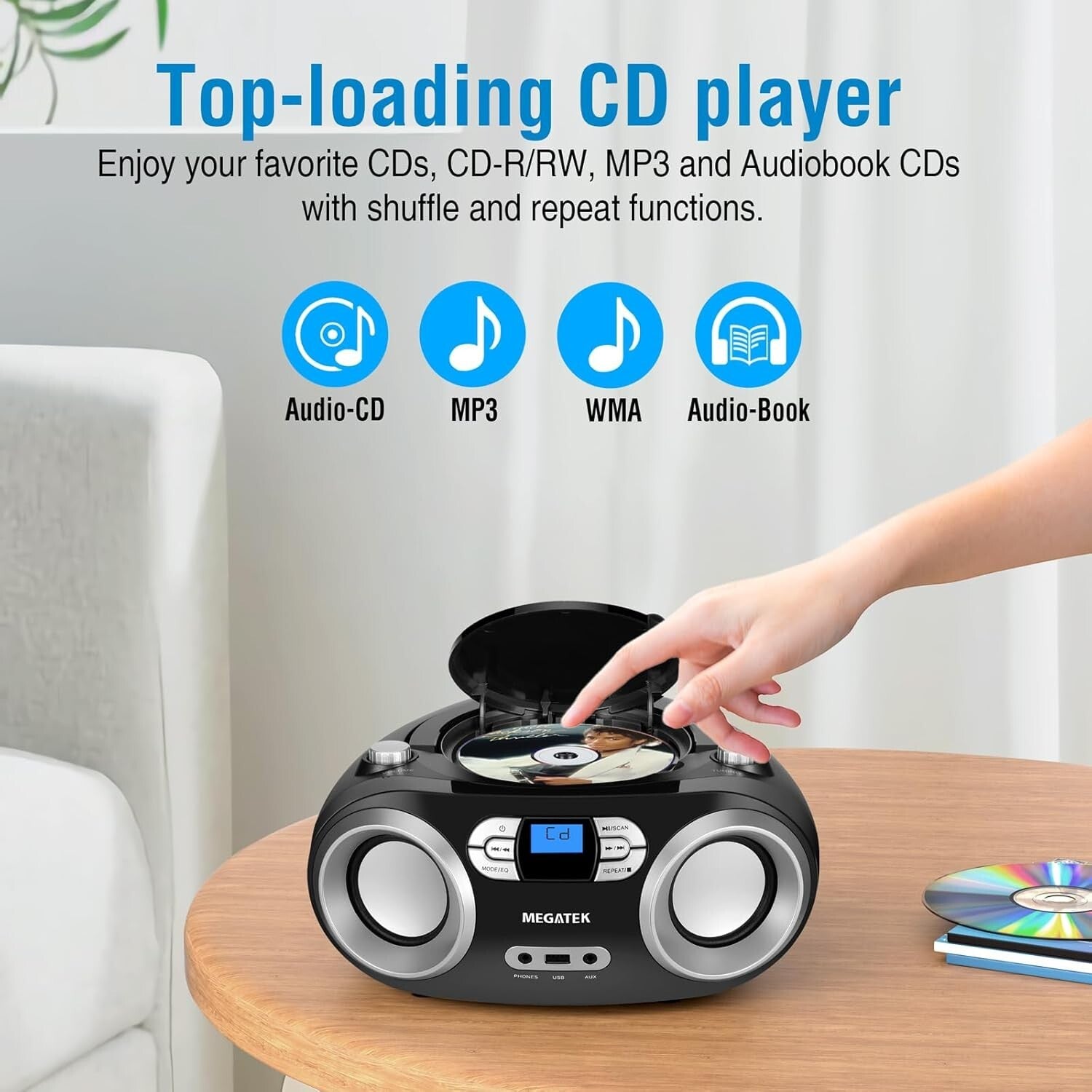 Versatile CD Boombox with Bluetooth, USB, and FM Radio - Ultimate Convenience