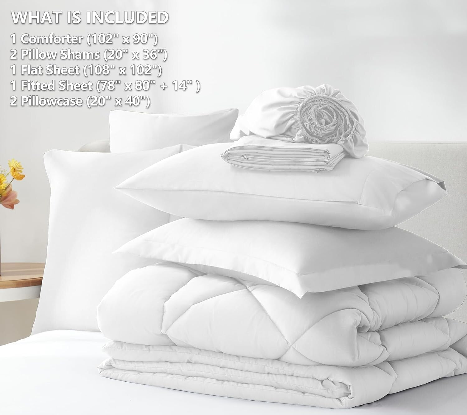 7-Piece King Size Comforter Set - Soft White Luxury Bedding for All Seasons
