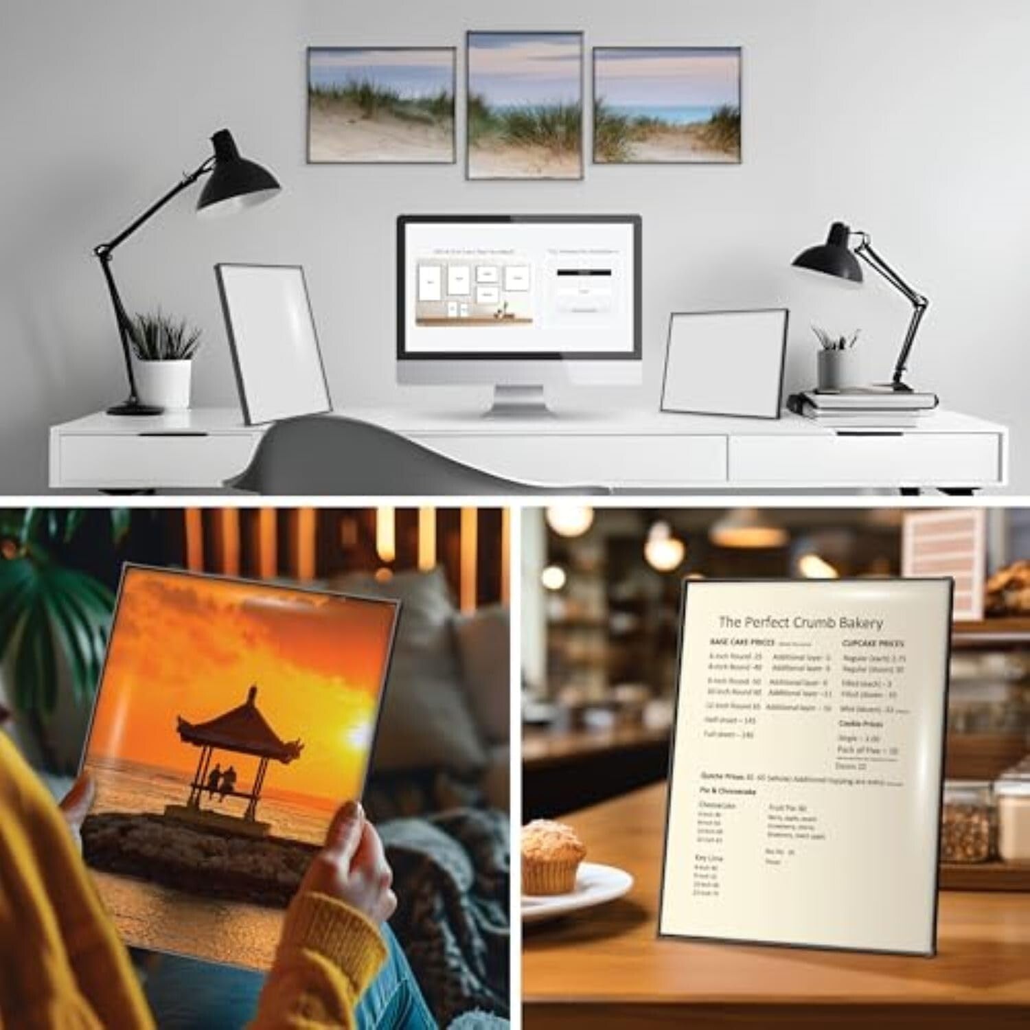 Durable Black Picture Frame Set - 6-Pack Front Loading, Easy Photo Changes