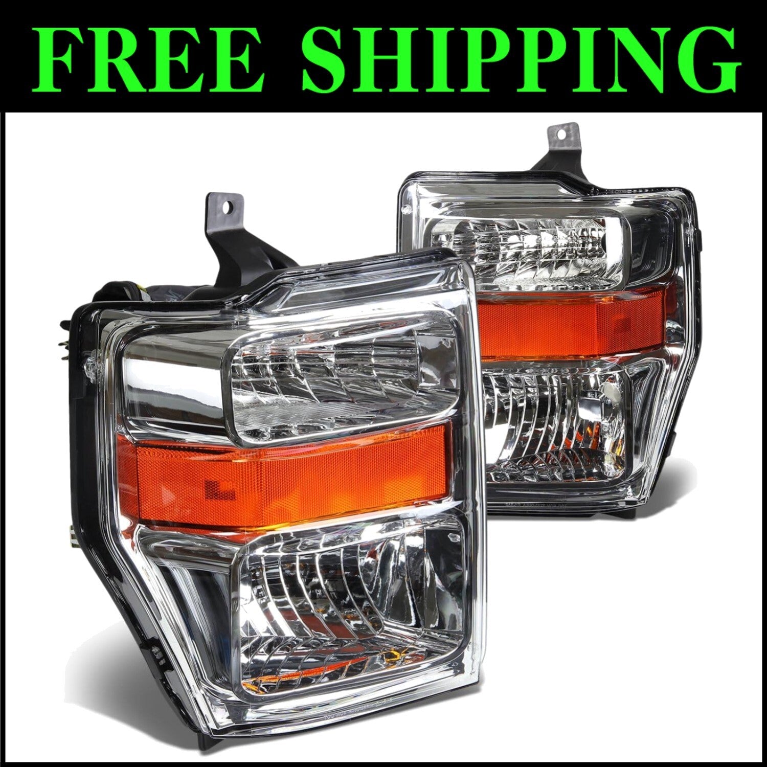 Chrome Amber Headlights Replacement for 08-10 F-250/F-350/F-450/F-550 Super Duty