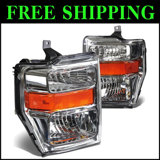 Chrome Amber Headlights Replacement for 08-10 F-250/F-350/F-450/F-550 Super Duty