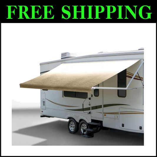 Universal Fit Tan Vinyl Awning: 17ft Replacement Fabric for RVs, Flame Retardant