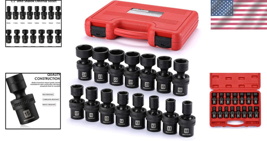 15-Piece 1/2" Drive Metric Impact Socket Set - Chrome Moly Steel, Wobble Design