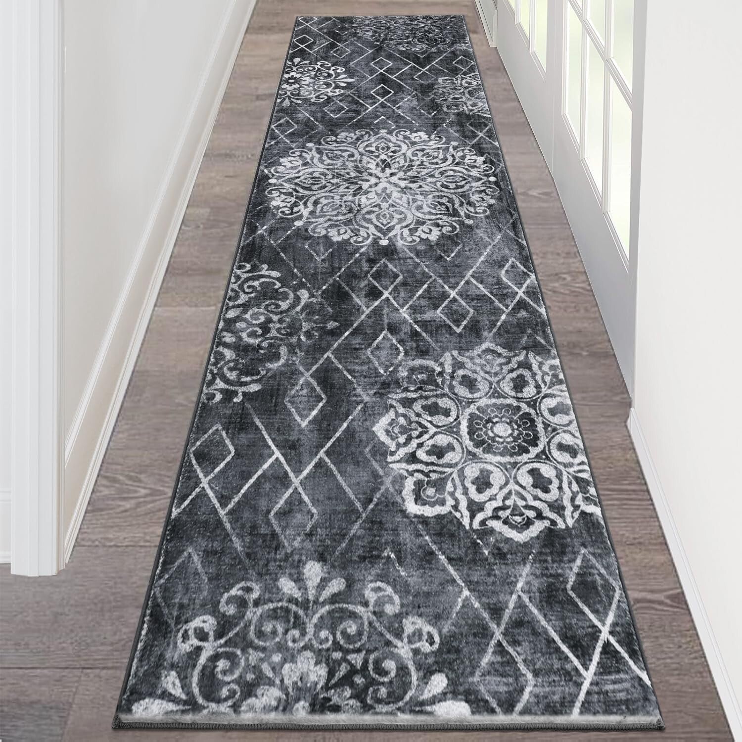 Soft & Plush 2'x8' Washable Runner Rug - Floral Design for Hallways & Entryways