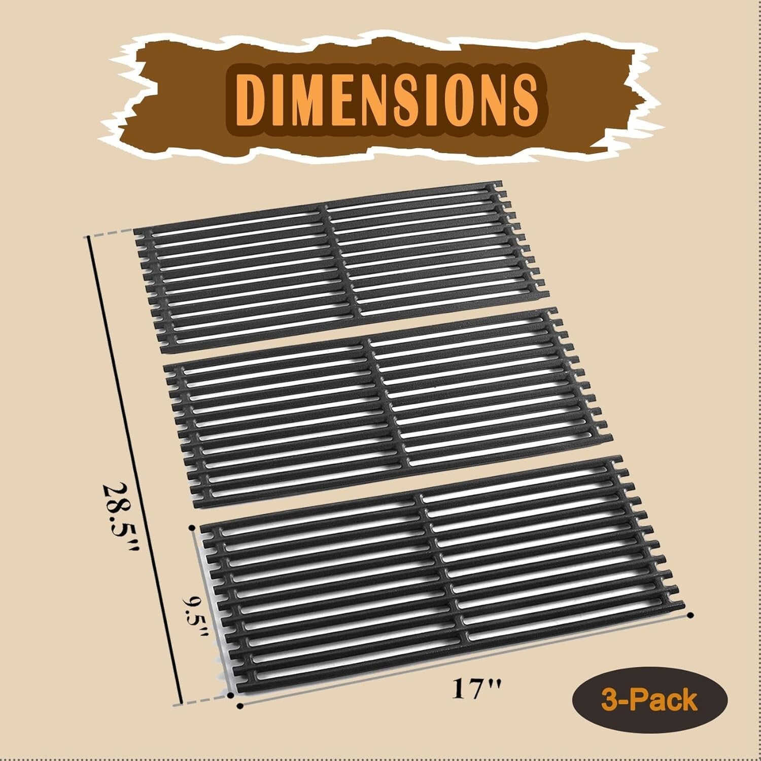 17" Cast Iron Replacement Grates for Charbroil Tru Infrared Gas Grills - 3 Pack