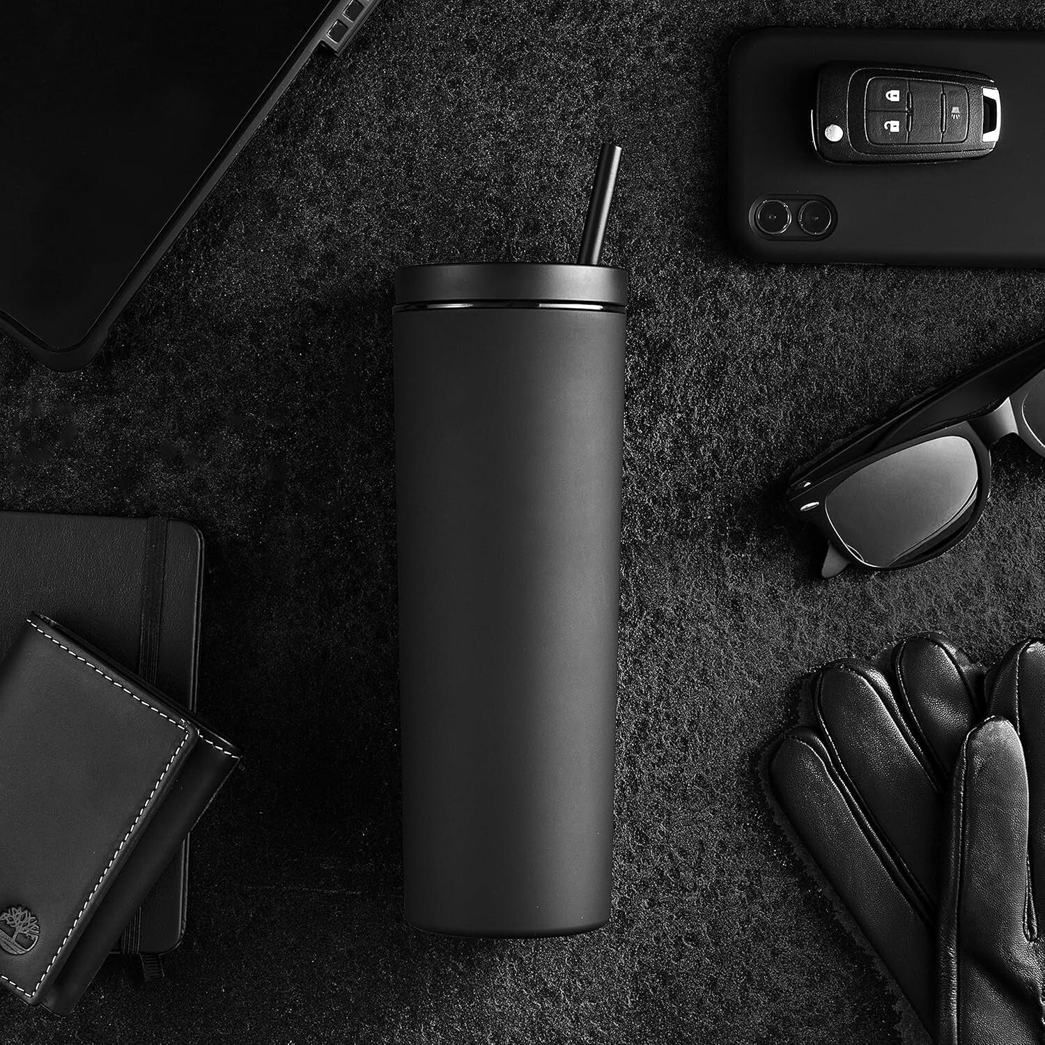 18oz Matte Black Acrylic Tumblers with Lids & Straws | 8 Pack Insulated Cups