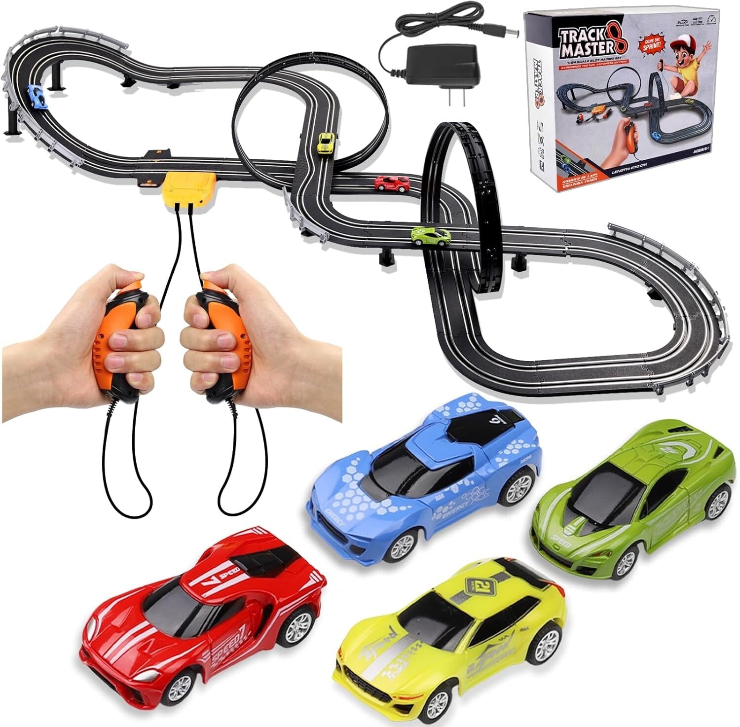 Complete Slot Car Racing Set with 23ft Track, 4 Cars & Competitive Lap Counters