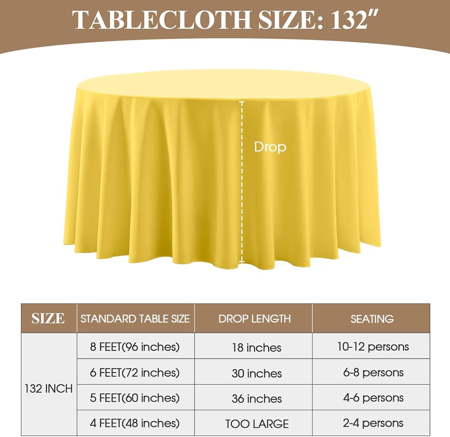 Durable 132 Inch Round Yellow Tablecloth Set for Parties & Weddings - 6 Pack