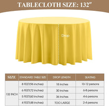 Load image into Gallery viewer, Durable 132 Inch Round Yellow Tablecloth Set for Parties &amp; Weddings - 6 Pack