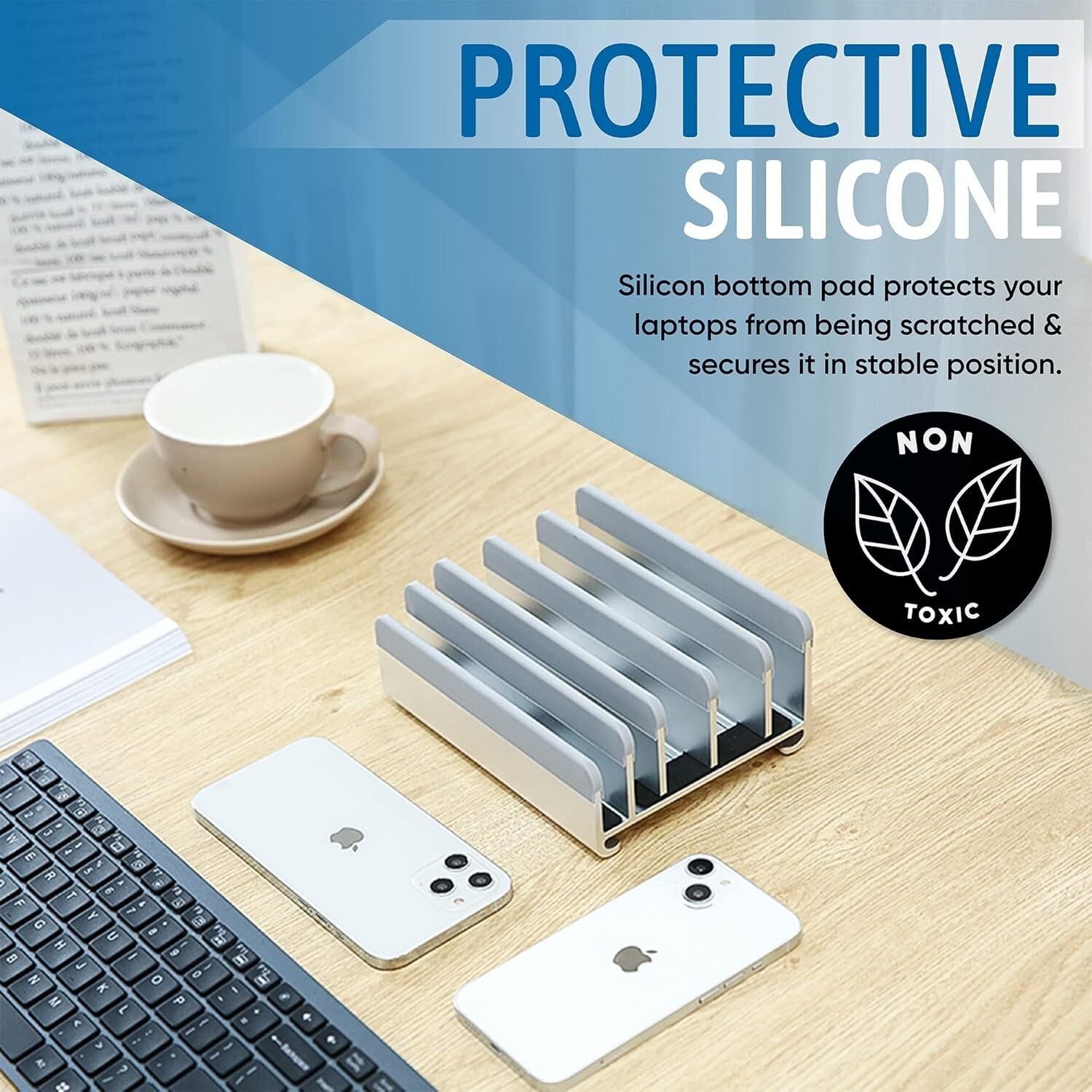 Adjustable Laptop Stand Holds 5 Devices - Modern Design & Tool-Free Adjustment