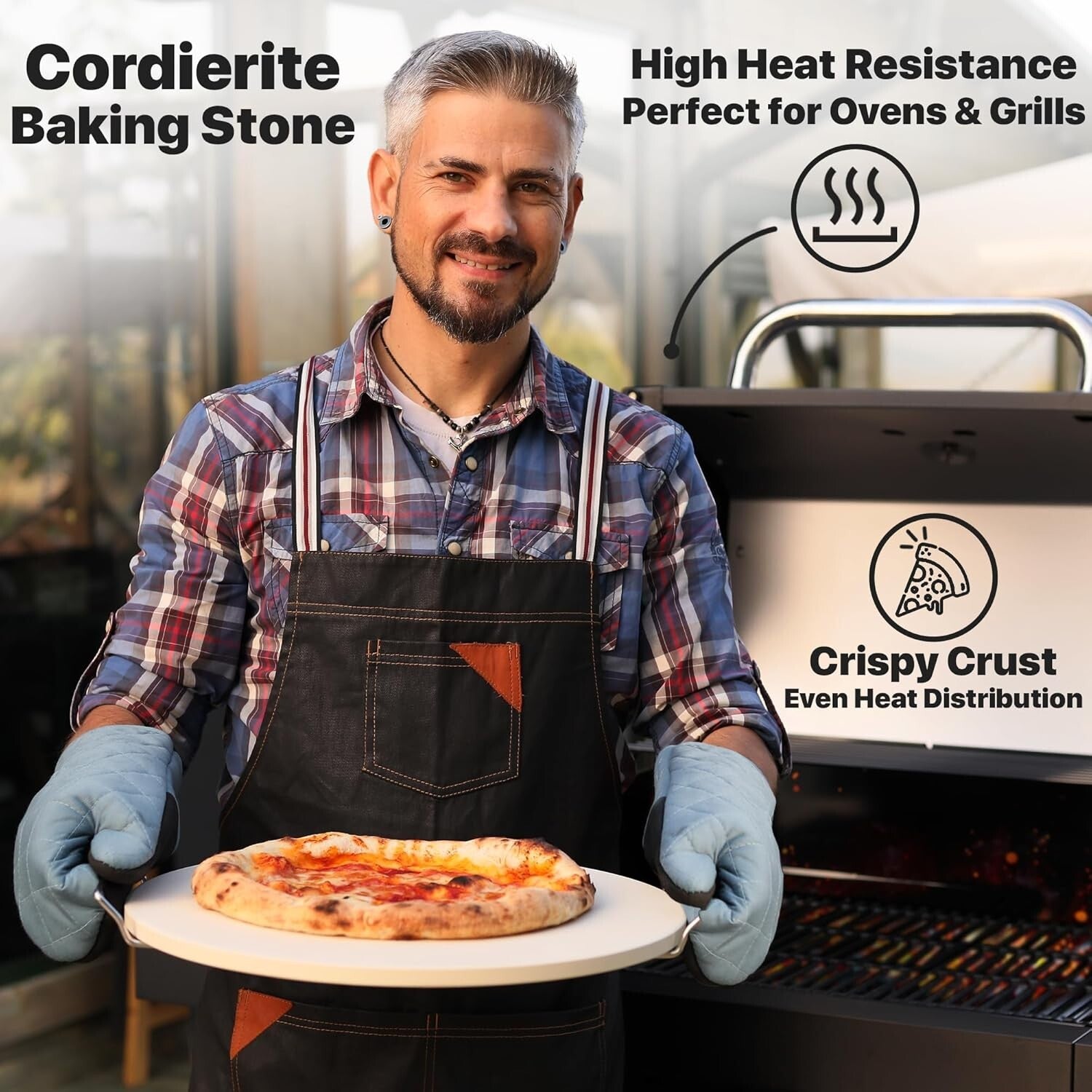 16-Inch Cordierite Pizza Stone with Peel, Cutter & Brush - Perfect for Oven