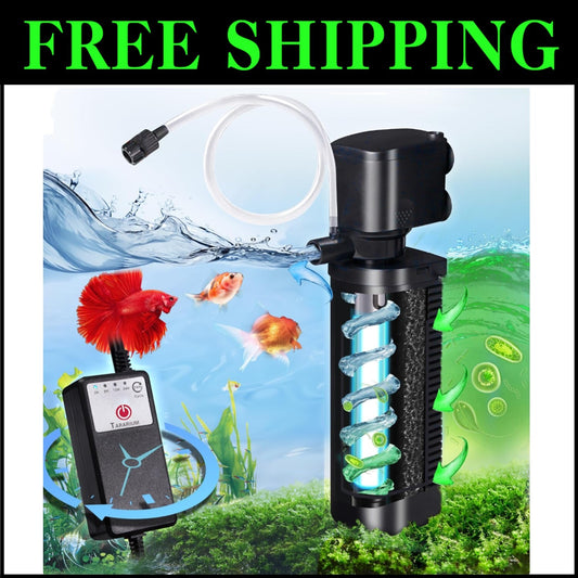 All-in-One Submersible Aquarium Filter and Pump - Crystal Clear Water with Timer
