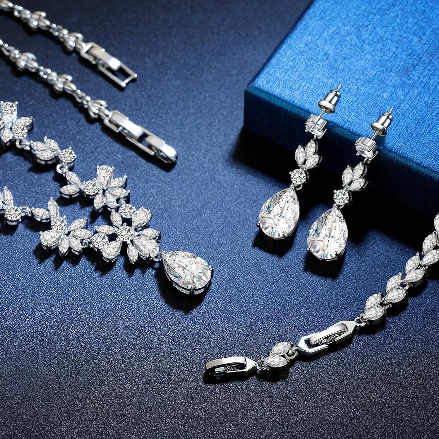 Elegant Hypoallergenic Wedding Jewelry Set - Bridal Necklace, Earrings, Bracelet