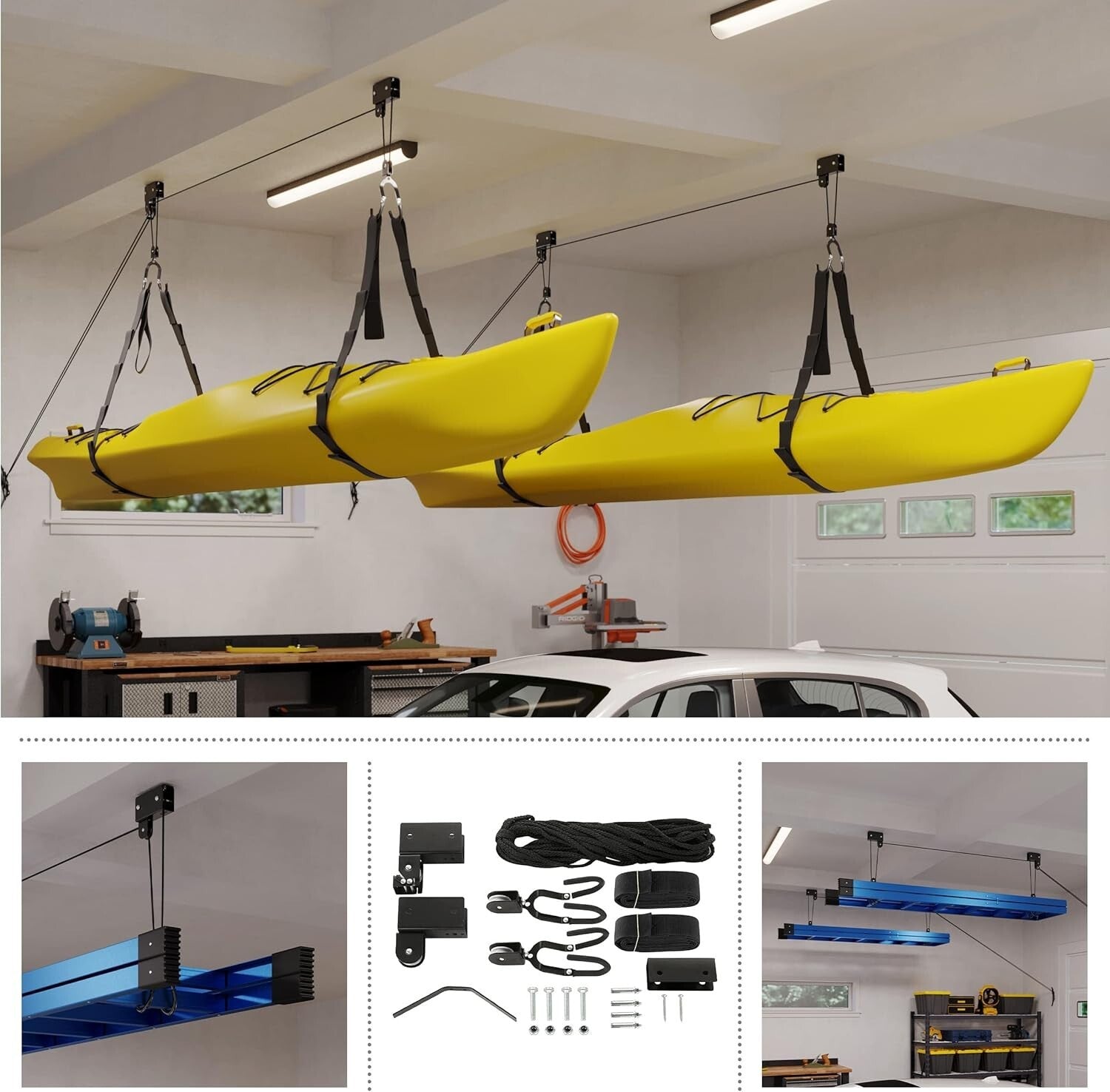 Premium Overhead Pulley System for Canoes and Bikes - 12-Foot Ceiling Ready