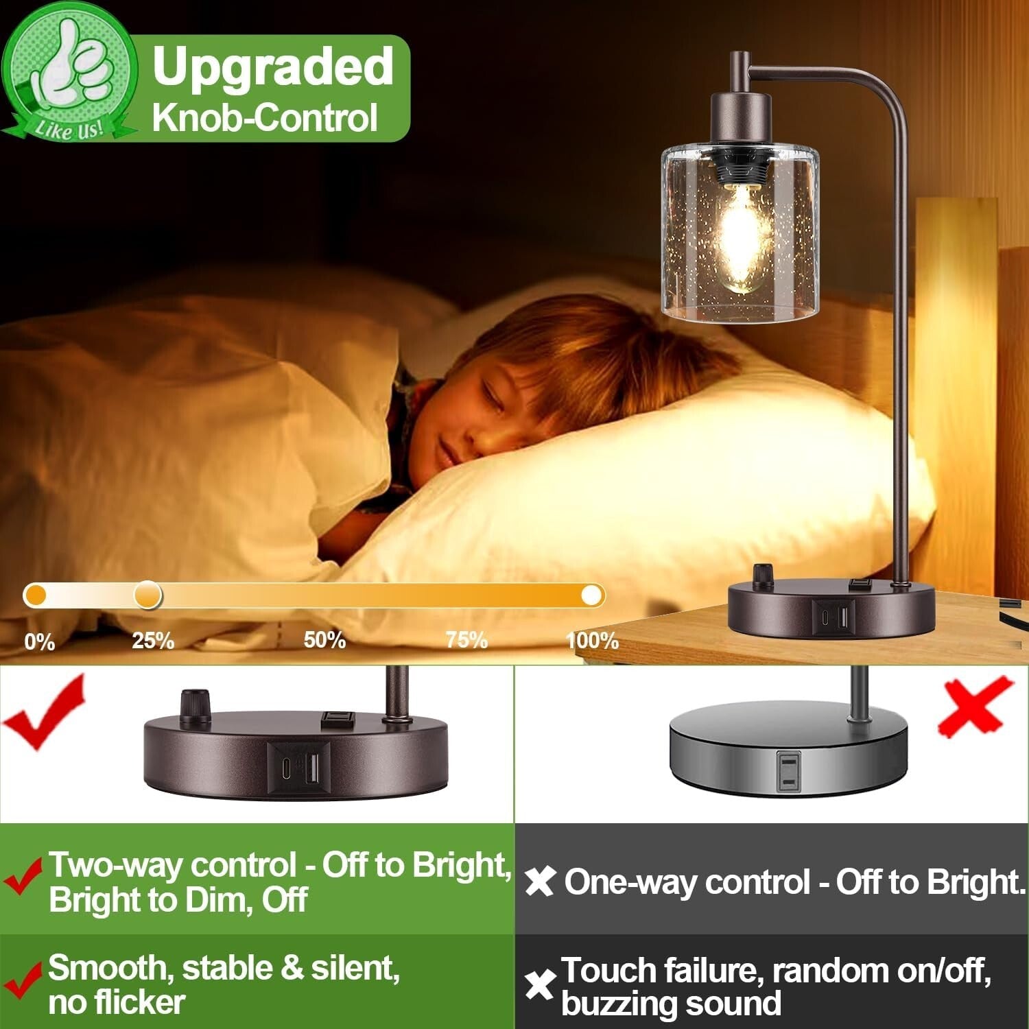 Elegant 2 Light Set: Fully Dimmable Oil Rubbed Bronze Lamps with USB Charging
