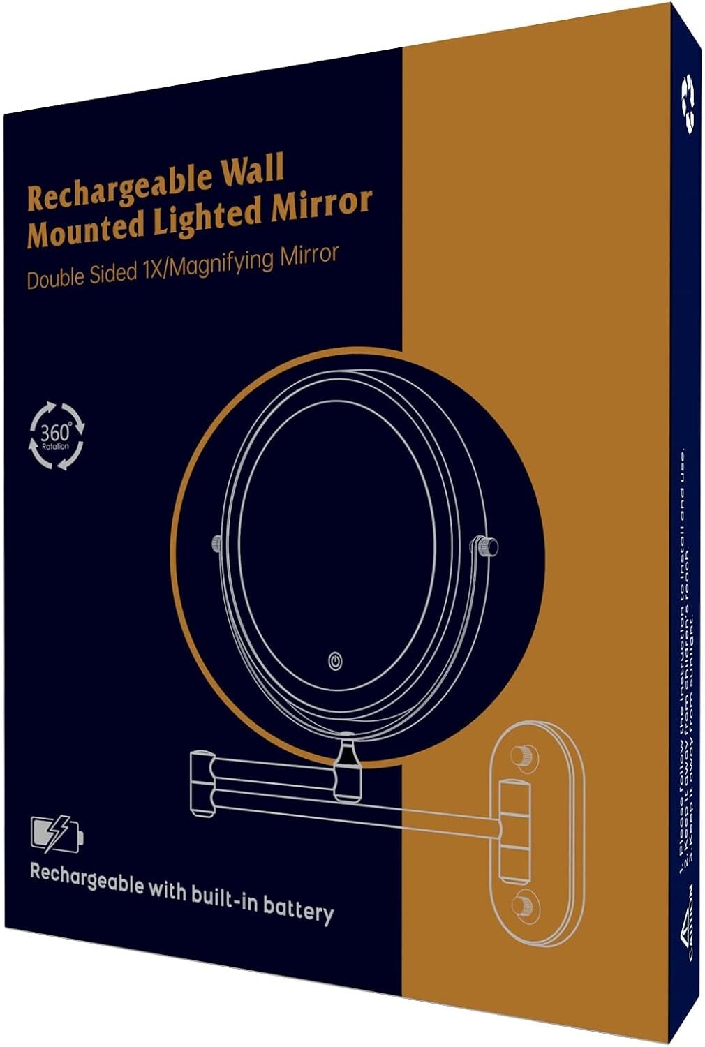 Double-Sided 8-Inch Wall-Mounted Mirror with 10X Magnification - Polished Silver