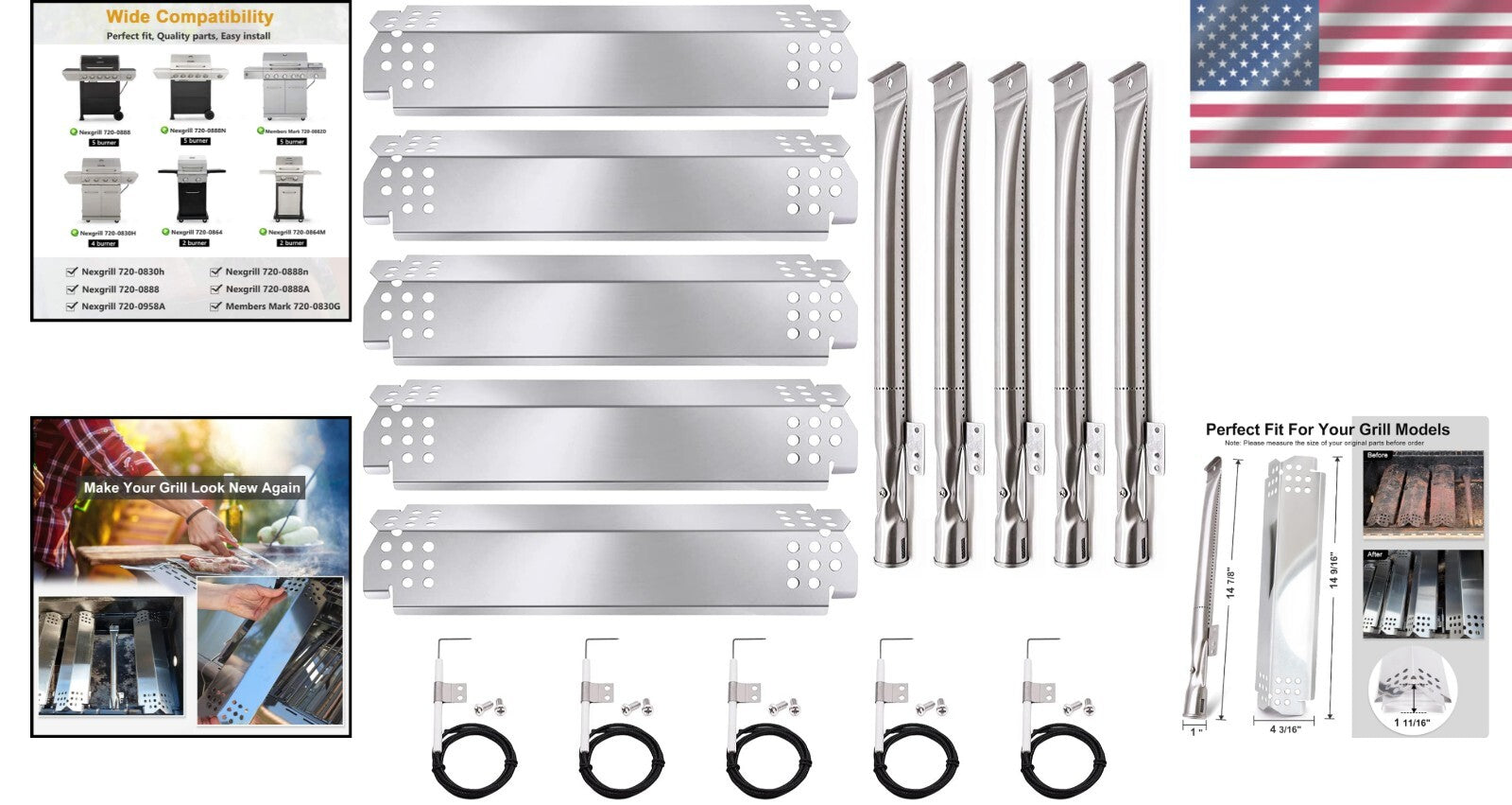 Effortless Installation Grill Replacement Kit: Burners, Heat Plates & Igniters