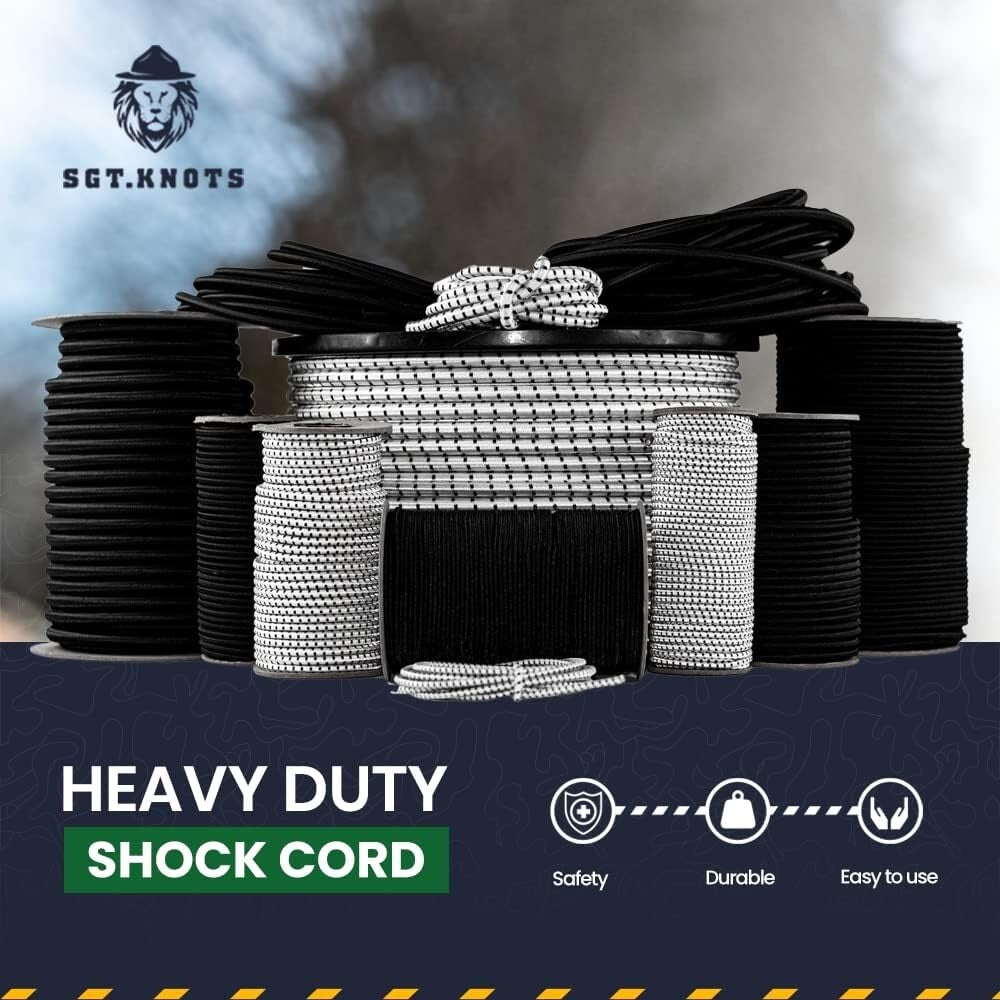 Durable Polypropylene Bungee Shock Cord 1/8" x 500ft - Marine Grade Elastic Rope