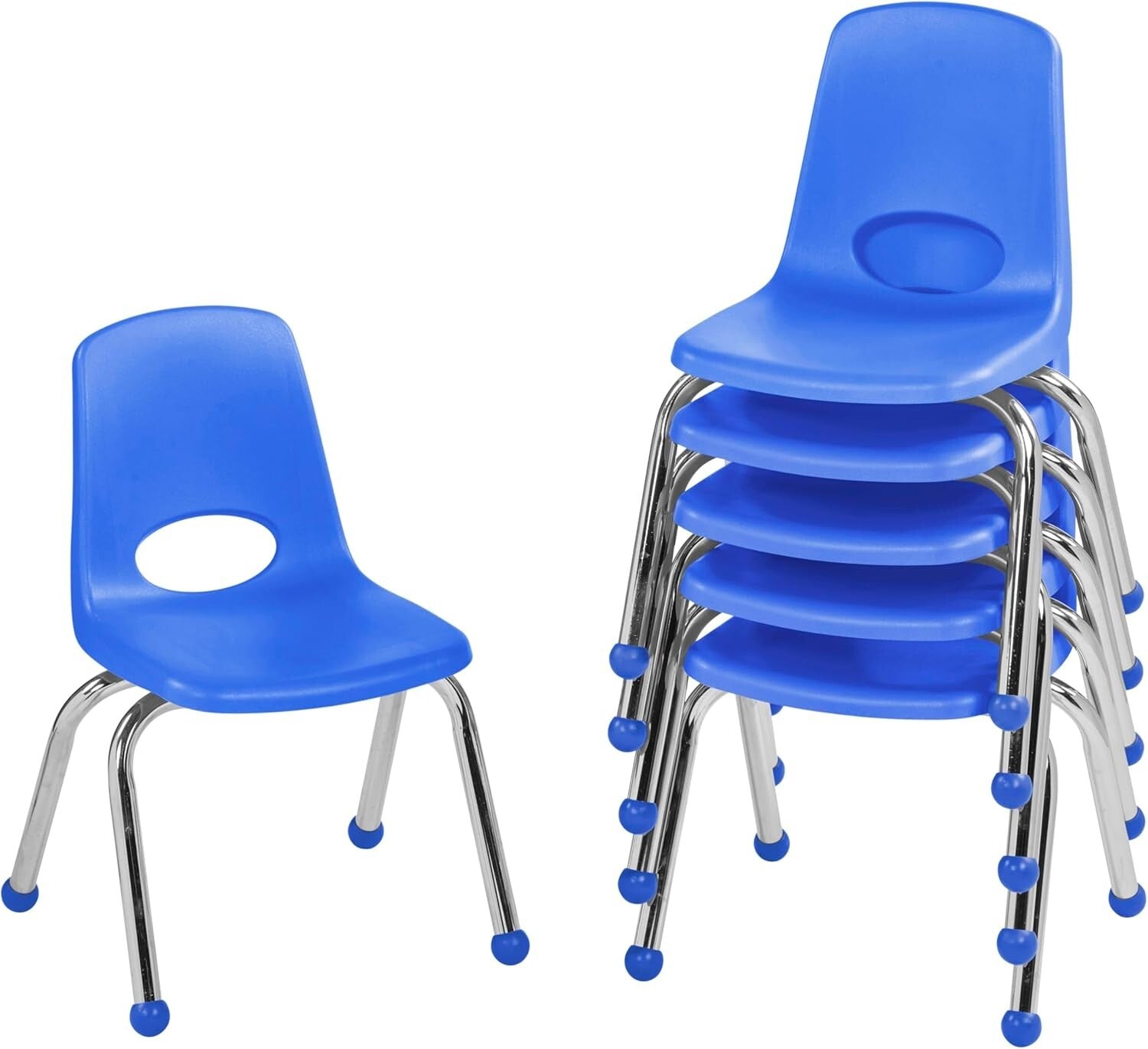 Durable 12" School Stack Chair Set - 6 Blue Seats with Smooth Ball Glides