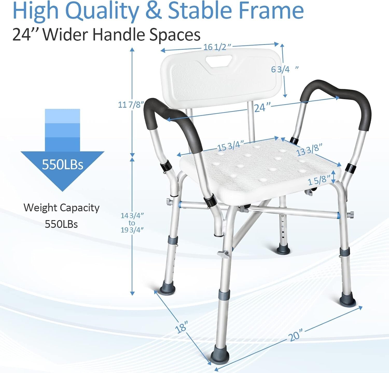 Adjustable Shower Bench for Elderly & Disabled - 550LB Heavy Duty Chair