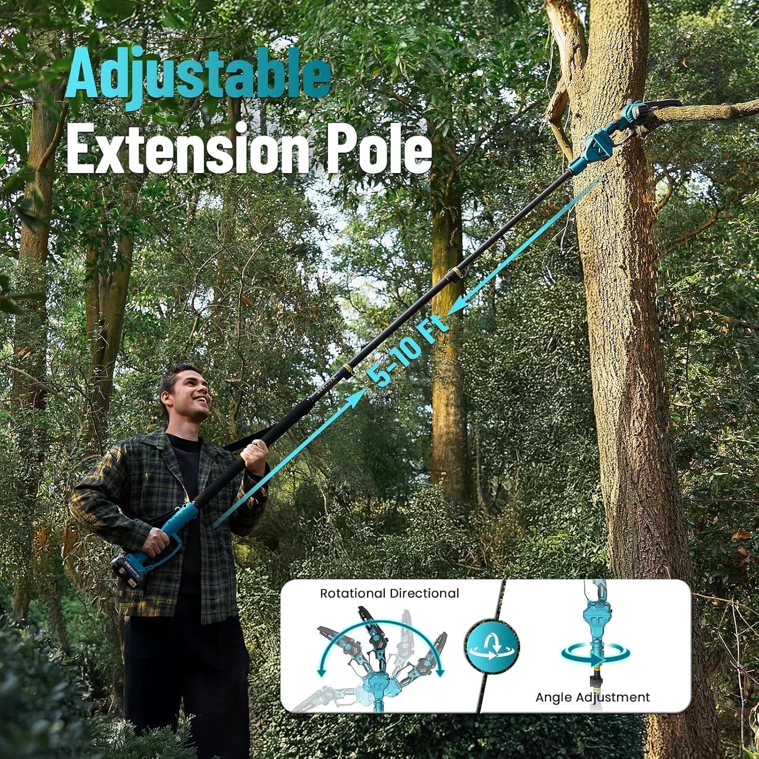 Extendable 10ft Electric Pole Saw - 6'' Mini Chainsaw with Dual Batteries