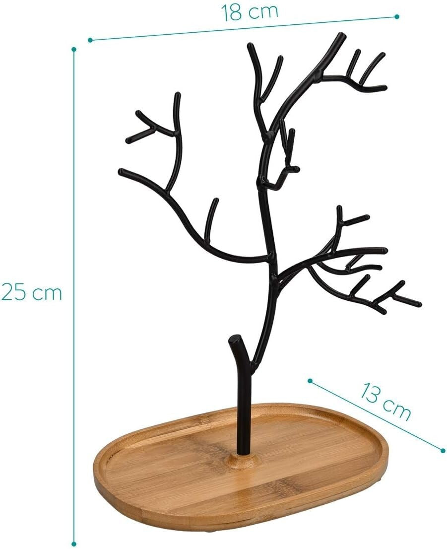 Fashionable Jewelry Tree Stand with Bamboo Base - Perfect for Necklaces & Rings