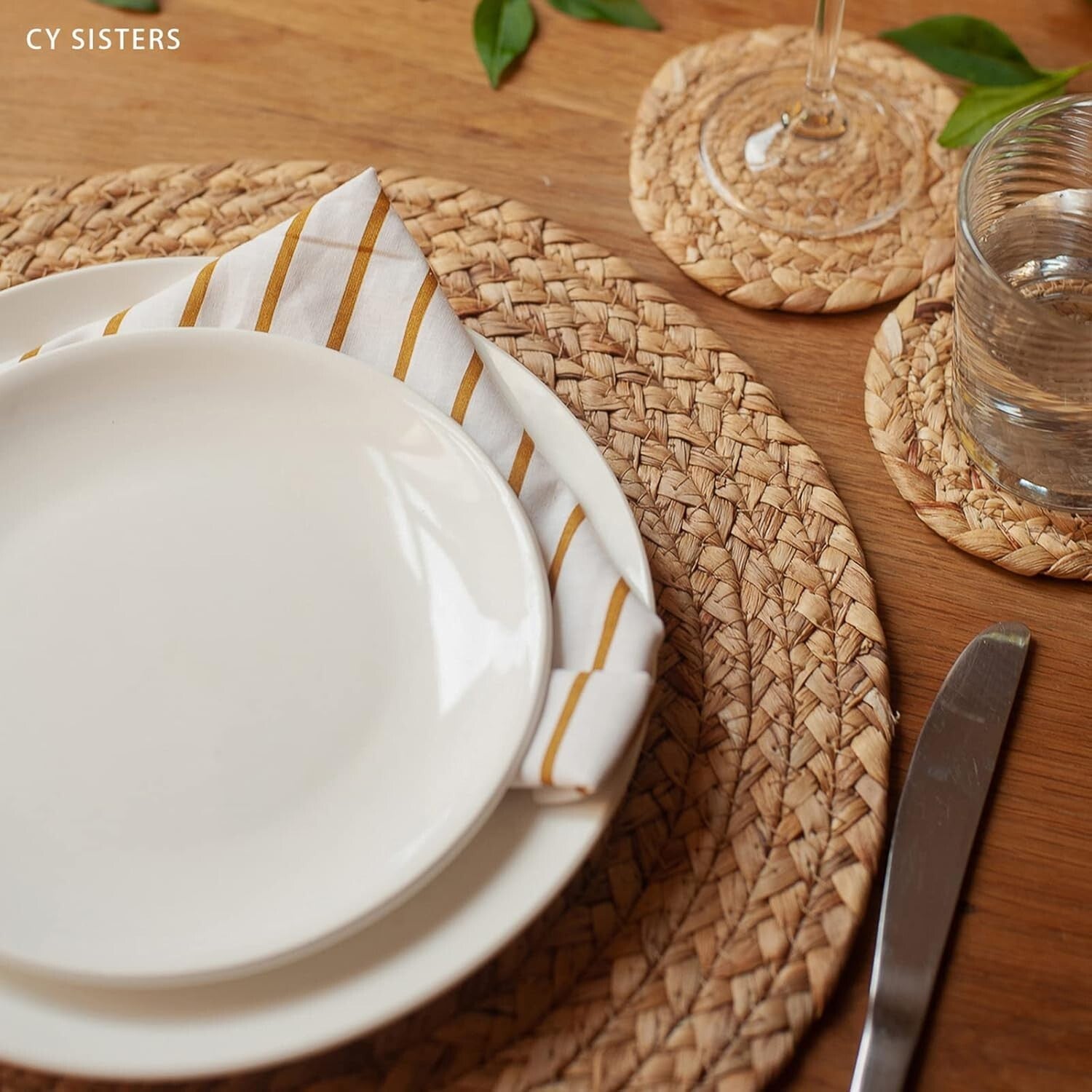 Boho Braided Placemats Set of 8 with Matching Coasters for Elegant Dining