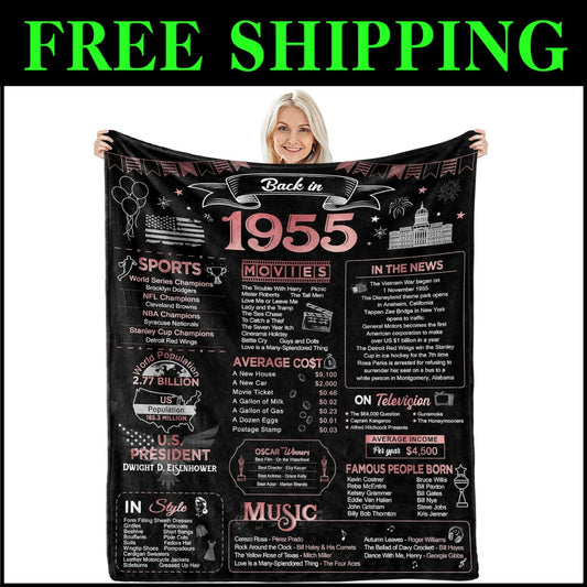 Back in 1955 Throw Blanket - Elegant 70th Birthday Gift for Women, 60x50 Size