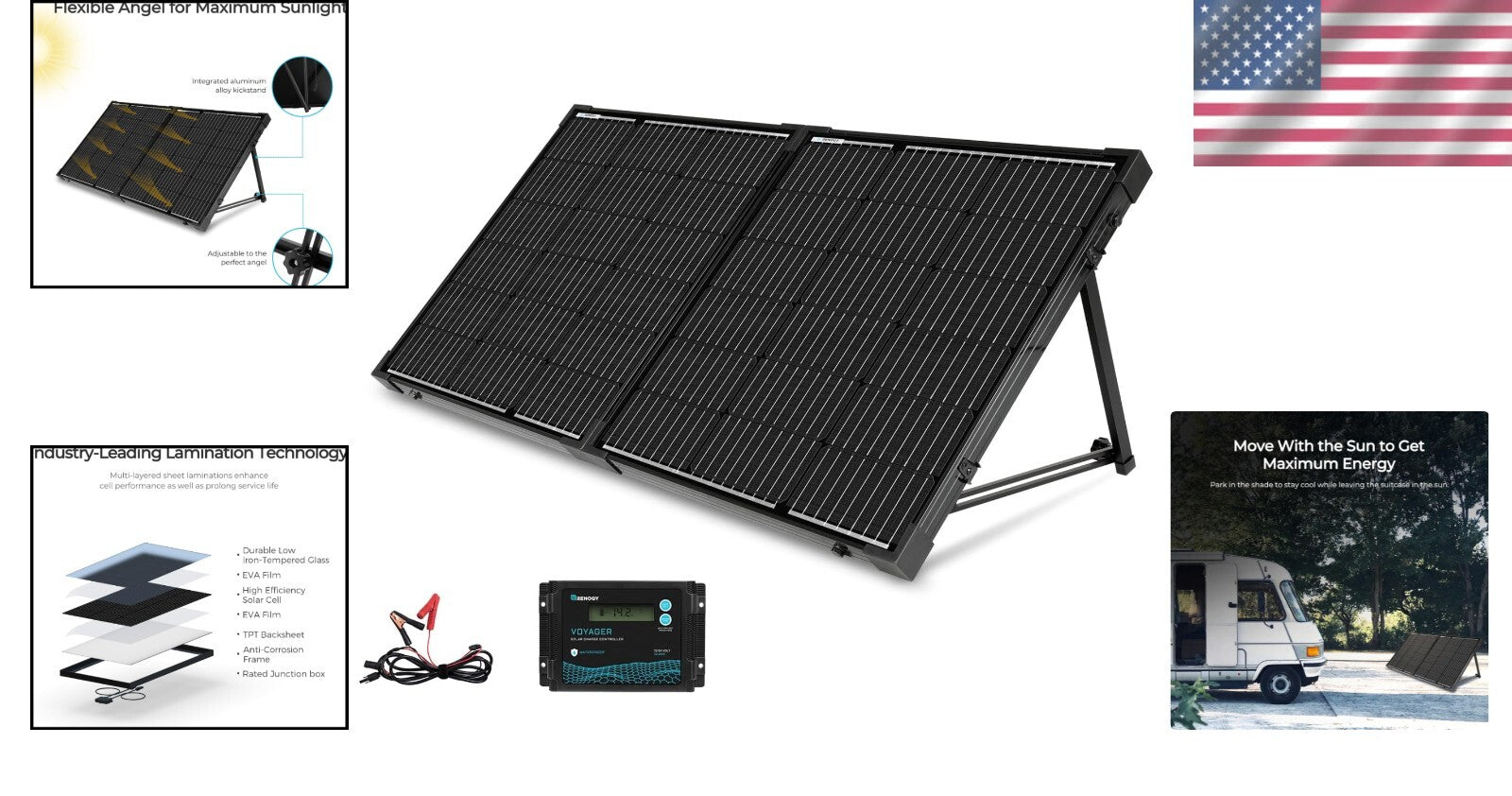 Waterproof 100W Solar Suitcase with 20A Controller - Ideal for Camping Trips