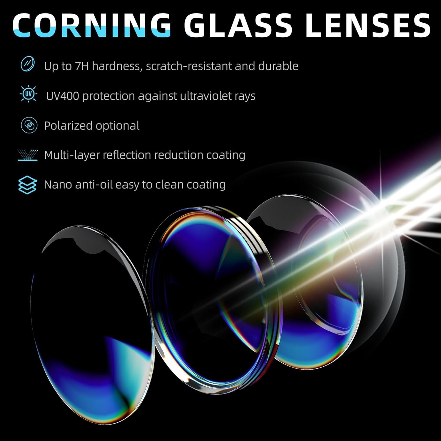 Stylish BNUS Polarized Sunglasses with Corning Glass - UV Protection & Comfort